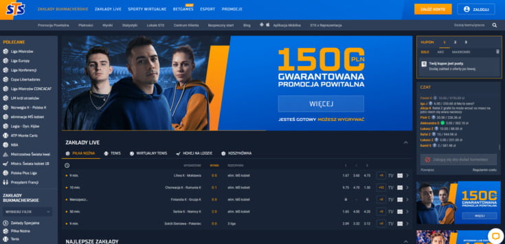 Strona zakładów bukmacherskich w witrynie bukmachera STS