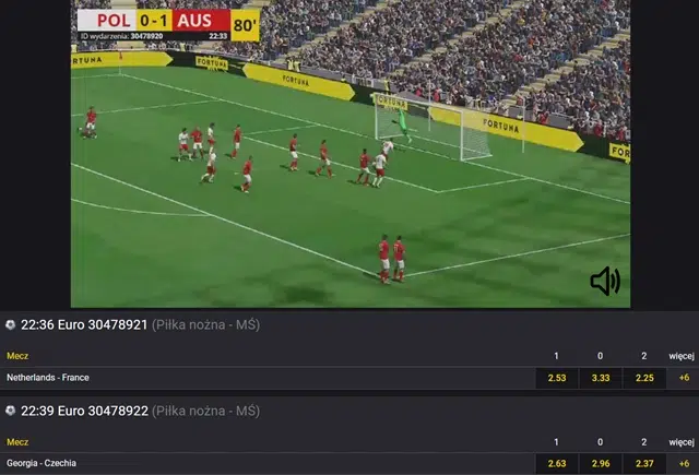 Mecz piłki nożnej Polska-Austria w sportach wirtualnych Fortuny.