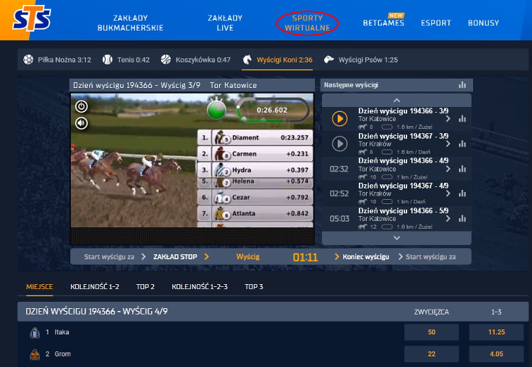 Obstawianie meczy w ramach sportów wirtulanych dostępne jest 24/7 sporty wirtualne w STS
