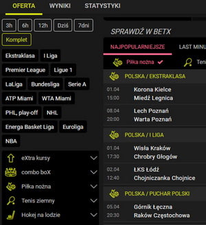 Na stronie internetowej BetX znajduje się wiele narzędzi ułatwiających znajdowanie konkretnych zakładów BetX - oferta zakładów bukmacherskich