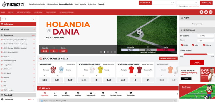 Bukmacher Fuksiarz oferuje legalne zakłady online w Polsce Serwis internetowy bukmachera Fuksiarz - strona główna witryny
