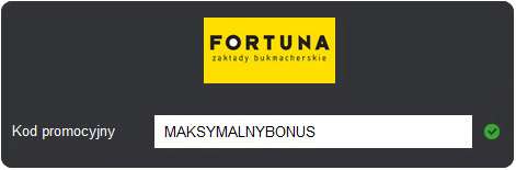 Wprowadź najlepszy kod promocyjny: MAKSYMALNYBONUS w formularzu rejestracyjnym Fortuny Najlepszy kod promocyjny Fortuny: MAKSYMALNYBONUS wpisany w formularzu rejestracyjnym.