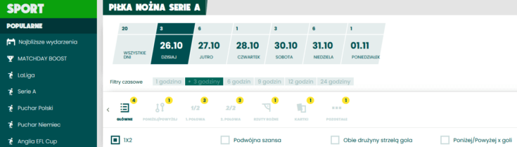Wyświetlaną ofertę na dziś Betfan można ograniczyć np. do zakładów na rzuty rożne Betfan - oferta na dziś