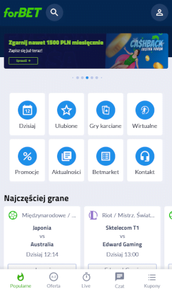 Aplikacja bukmacherska forBET ma ładny, przejrzysty design Aplikacja bukmacherska forBET