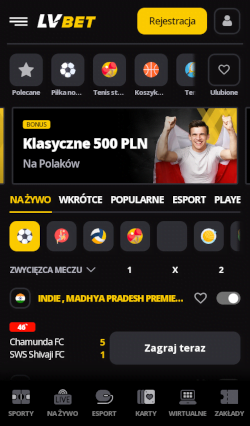 Aplikacja bukmacherska LVBet udostępnia szeroką ofertę zakładów sportowych, w tym zakłady specjalne Player Bets Aplikacja bukmacherska LVBet