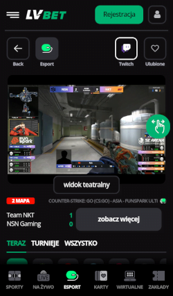 Aplikacja bukmacherska LVBet udostępnia bezpłatne transmisje z rywalizacji e-sportowej Aplikacja bukmacherska LVBet - esport