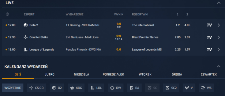 Oferta STS na e-sport to zakłady bukmacherskie pre-match i live na mnóstwo gier STS - oferta na e-sport