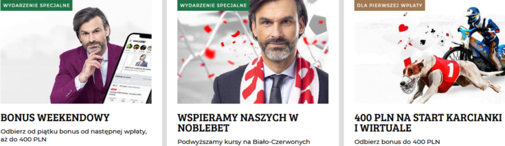 W Noblebet oferta promocji obejmuje bonusy dostępne na stałe i oferowane tymczasowo Noblebet - oferta promocji