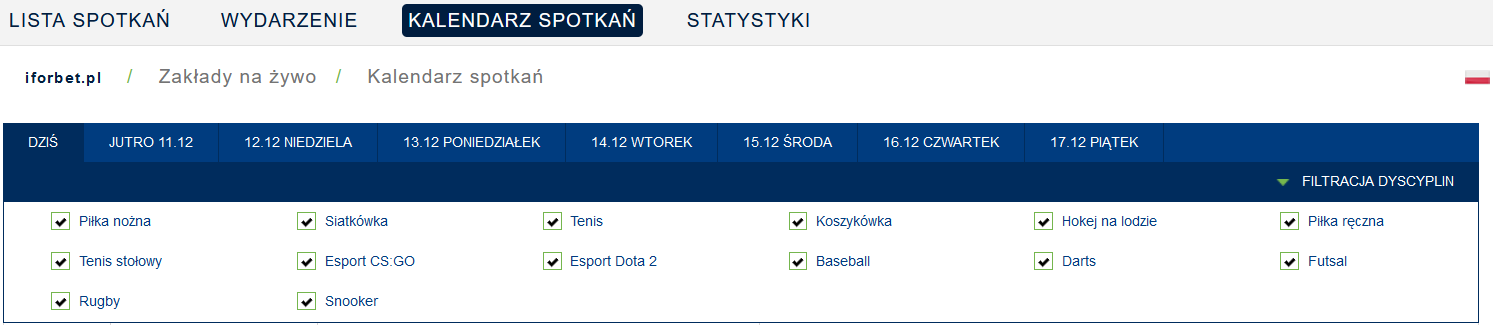 Kalendarz spotkań pozwala sprawdzić, jaka jest pełna oferta forBET na dziś live forBET - oferta na dziś live