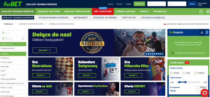 Oferta forBET to różnorodne zakłady bukmacherskie na sport i gry wirtualne oraz mnóstwo promocji bukmacherskich forBET - oferta online