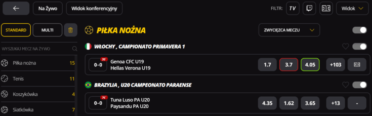 W LVBet oferta na dziś live zawiera informacje, jaka jest liczba dostępnych zakładów na dany mecz LVBet - oferta na dziś live