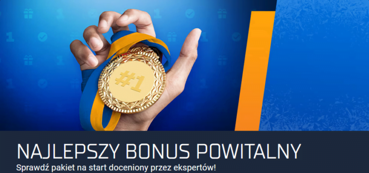 Grafika bonusu powitalnego STS z medalem - "Najlepszy bonus powitalny"