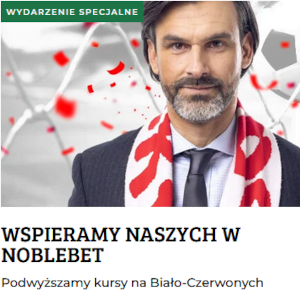 Kursy Noblebet są też zwiększane promocyjnie dla meczów z udziałem reprezentacji Polski w piłce nożnej Noblebet - opinie o kursach