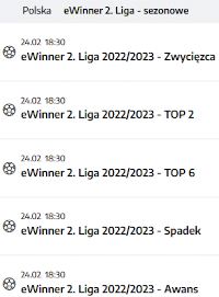 Sponsor tytularny 2 ligi eWinner posiada w ofercie liczne zakłady długoterminowe na jej wyniki 2 liga - oferta eWinner