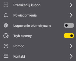 Logowanie biometryczne można zdefiniować w ustawieniach aplikacji Fortuny Fortuna - aplikacja a logowanie