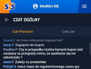 Na czacie graczy w STS można zapytać o różne sprawy związane z typowaniem Aplikacja STS - czat graczy