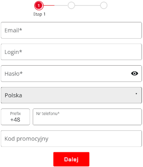 Już na 1. ekranie formularza rejestracji jest pole przeznaczone na kod promocyjny Betters Betters - rejestracja