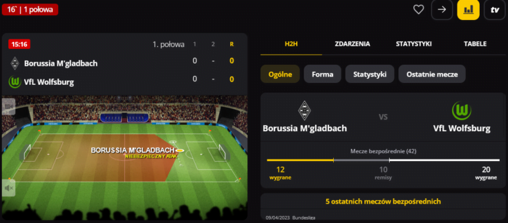 LVBet także udostępnia bardzo zaawansowany match tracker Match tracker u bukmachera LVBet