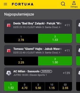Tuż przed galą zakłady na Clout MMA są w Fortunie wyróżnione jako najpopularniejsze Clout MMA - bukmacher Fortuna i jego oferta
