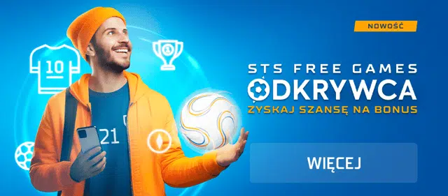 Odkrywca w STS - zyskaj szansę na bonus. STS Free Games. Mężczyzna z piłką nożną i smartfonem w dłoniach.