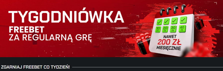 Tygodniówka w Betters - freebet za regularną grę co tydzień. Nawet 200 zł miesięcznie. Kalendarz