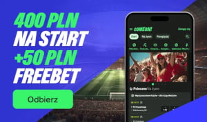 Bonus powitalny ComeOn to łącznie 450 środków od bukmachera ComeOn - bonus powitalny