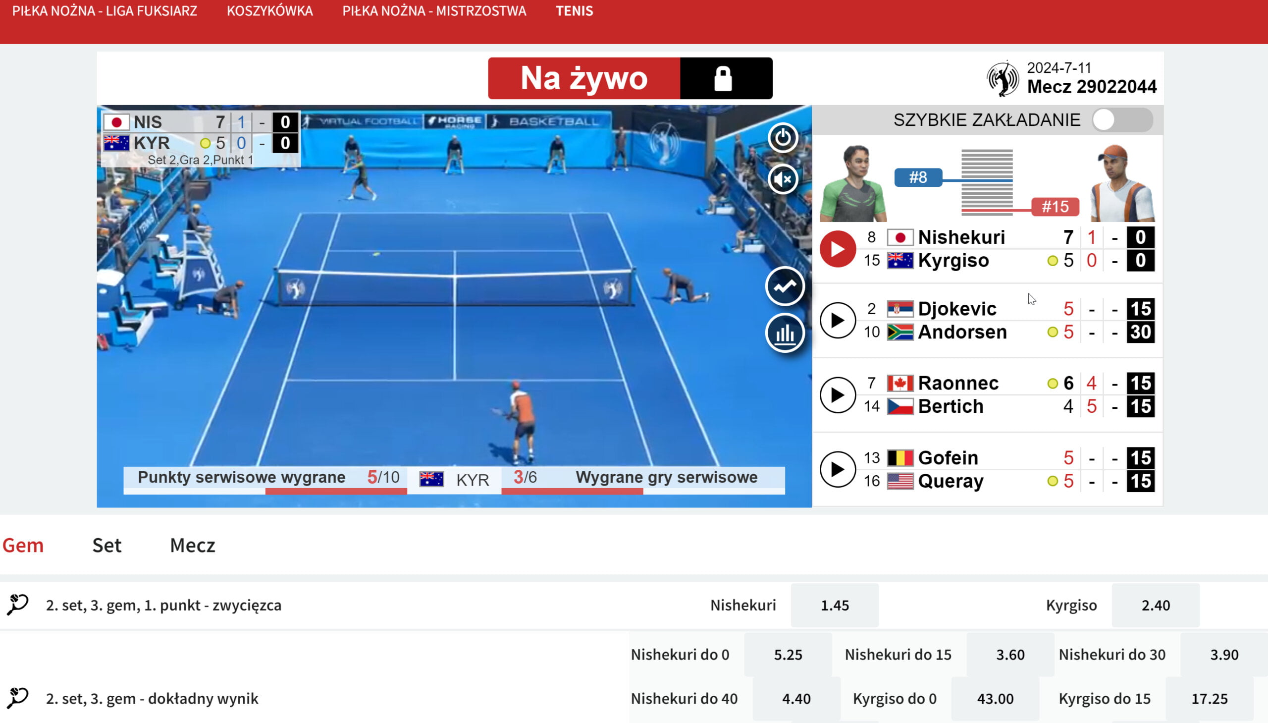 Zakłady na wirtualny tenis w Fuksiarzu