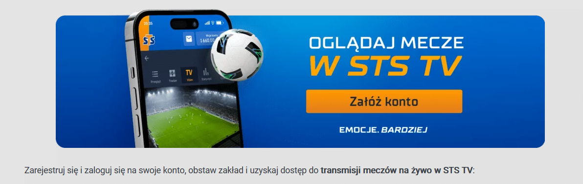 STS TV to transmisje meczów dostępne przez aplikację lub stronę internetową STS STS TV - transmisje