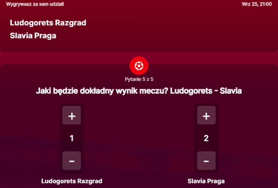 SuperGame w Superbet - typ bukmacherski na 247. rundę (Jaki będzie dokładny wynik meczu Ludogorets Razgrad-Slavia Praga?)