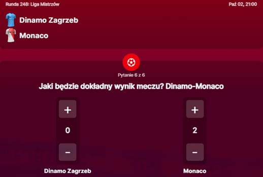 SuperGame w Superbet - typ bukmacherski na 248. rundę. Jaki będzie dokładny wynik meczu Dinamo Zagrzeb-AS Monaco?