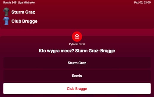 SuperGame w Superbet - typ bukmacherski na 248. rundę. Kto wygra mecz Sturm Graz-Club Brugge?