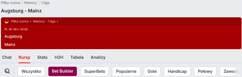 Superbet oferuje betbuildera m.in. dla meczów Bundesligi Zakłady bukmacherskie na Bundesligę - betbuilder w Superbet