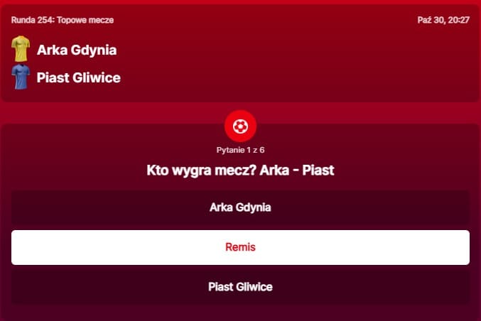 SuperGame w Superbet - typ bukmacherski na 254. rundę (Arka Gdynia - Piast Gliwice)