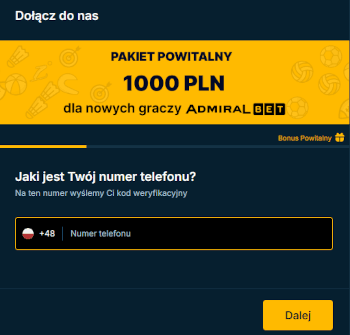 Podczas rejestracji w AdmiralBet należy podać m.in. numer telefonu Rejestracja w AdmiralBet