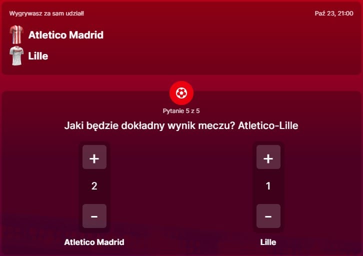 SuperGame w Superbet - typ bukmacherski na 252. rundę (Atletico Madryt - Lille)