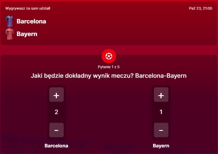 SuperGame w Superbet - typ bukmacherski na 252. rundę (FC Barcelona - Bayern Monachium)