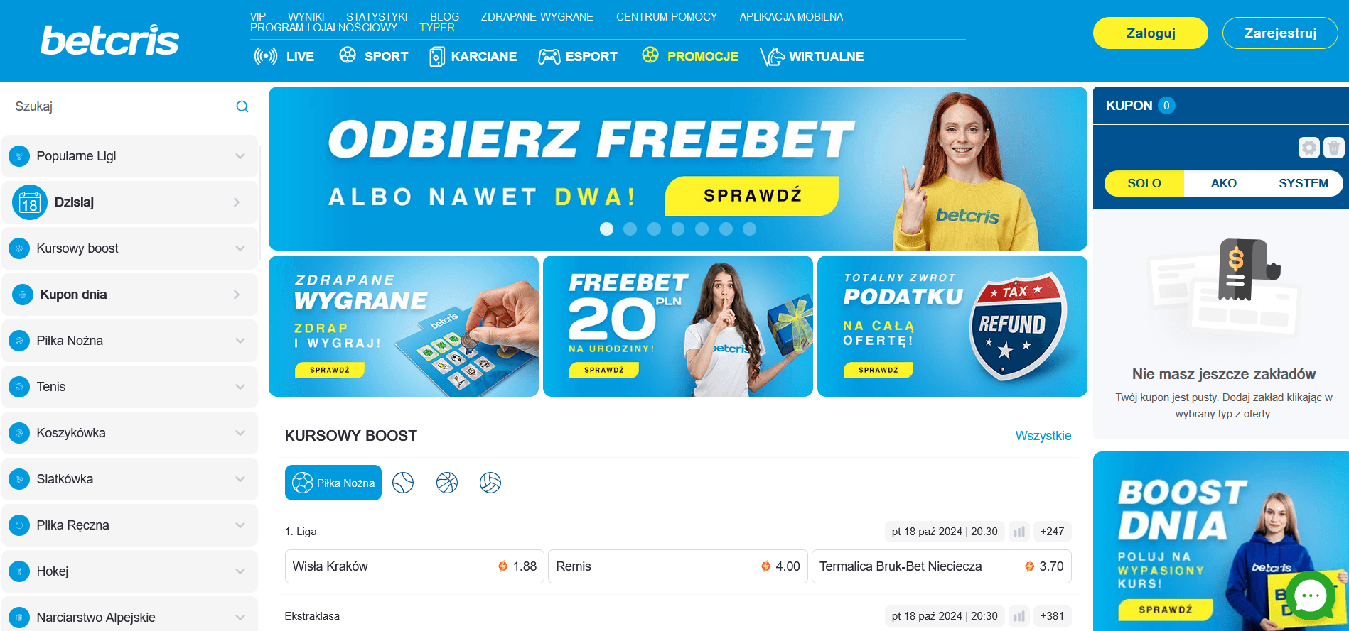 Betcris to bukmacher z bardzo obszerną ofertą zakładów na wiele sportów Betcris - strona internetowa