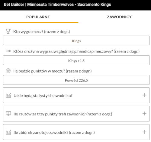 To tylko wybrane zakłady dostępne w betbuilderze GOBET w ofercie na NBA Oferta GOBET - betbuilder, NBA