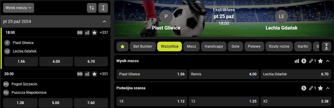 Na mecze Ekstraklasy w GOBET znajdziesz po kilkaset wariantów zawarcia zakładu Oferta GOBET - Ekstraklasa