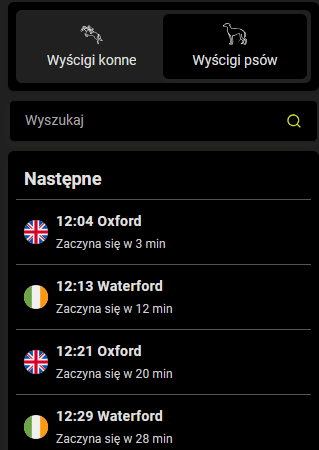 Oferta GOBET obejmuje mnóstwo wyścigów koni i psów, a ich znajdowanie ułatwia specjalna wyszukiwarka Oferta GOBET - zakłady na wyścigi chartów