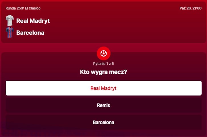 SuperGame w Superbet - typ bukmacherski na 253. rundę (Real Madryt - FC Barcelona)