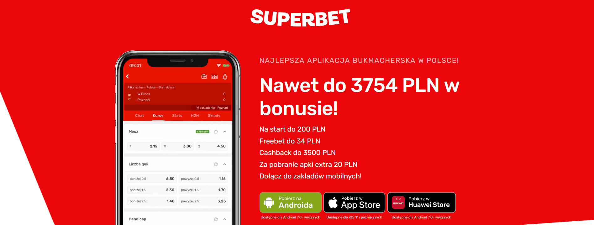 Aplikacja Superbet nie tylko świetnie działa, ale dla nowych graczy oznacza możliwość uzyskania wysokiego bonusu powitalnego Aplikacja mobilna Superbet - bonus powitalny