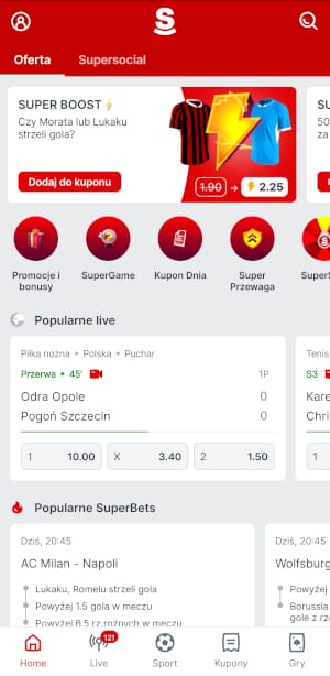 Dobre oceny aplikacji Superbet wynikają m.in. z wysokiej funkcjonalności apki i atrakcyjności oferty bukmachera Aplikacja Superbet - strona główna