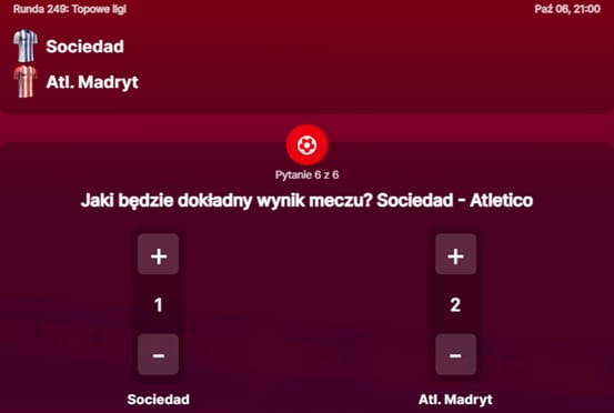 SuperGame w Superbet - typ bukmacherski na 249. rundę. Jaki będzie dokładny wynik meczu Real Sociedad-Atletico Madryt?