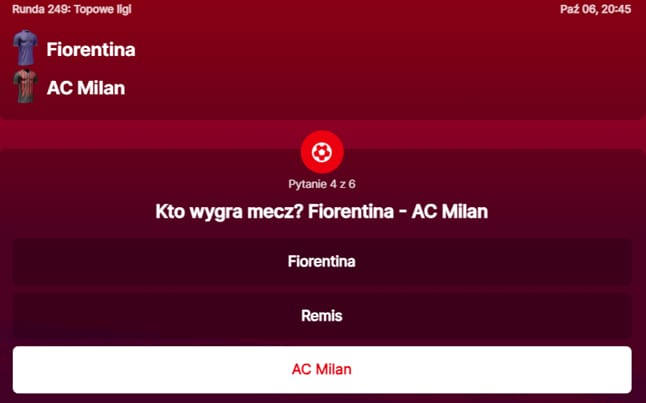 SuperGame w Superbet - typ bukmacherski na 249. rundę. Kto wygra mecz ACF Fiorentina-AC Milan?