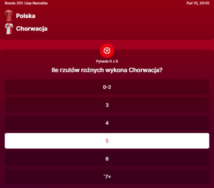 SuperGame w Superbet - typ bukmacherski na 251. rundę. Ile rzutów rożnych wykona Chorwacja w meczu Polska-Chorwacja?