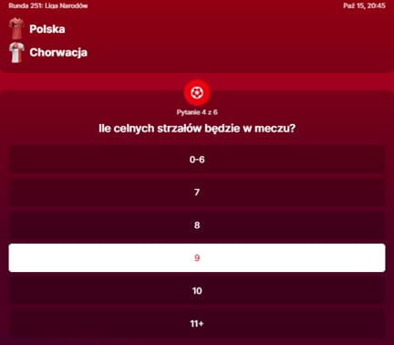 SuperGame w Superbet - typ bukmacherski na 251. rundę. Ile celnych strzałów będzie w meczu Polska-Chorwacja?