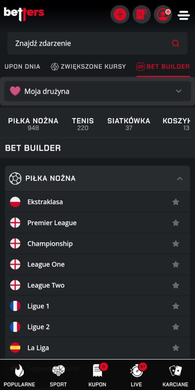 W sekcji  Aplikacja Betters -betbuilder
