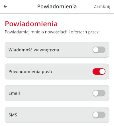 Wszelkie powiadomienia od Betters można włączyć i wyłączyć w ustawieniach konta gracza  Aplikacja Betters - powiadomienia push