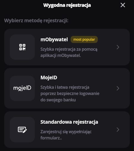 Aplikacja mobilna LV BET tak jak strona zawiera 3 szybkie metody założenia konta gracza Aplikacja mobilna LV BET - metody rejestracji konta